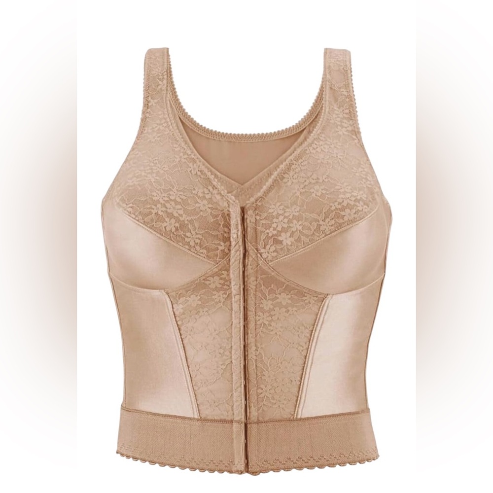 Exquisite Form 5107565 Front Close Lace Longline Posture Bra 44B  Rose Beige NEW